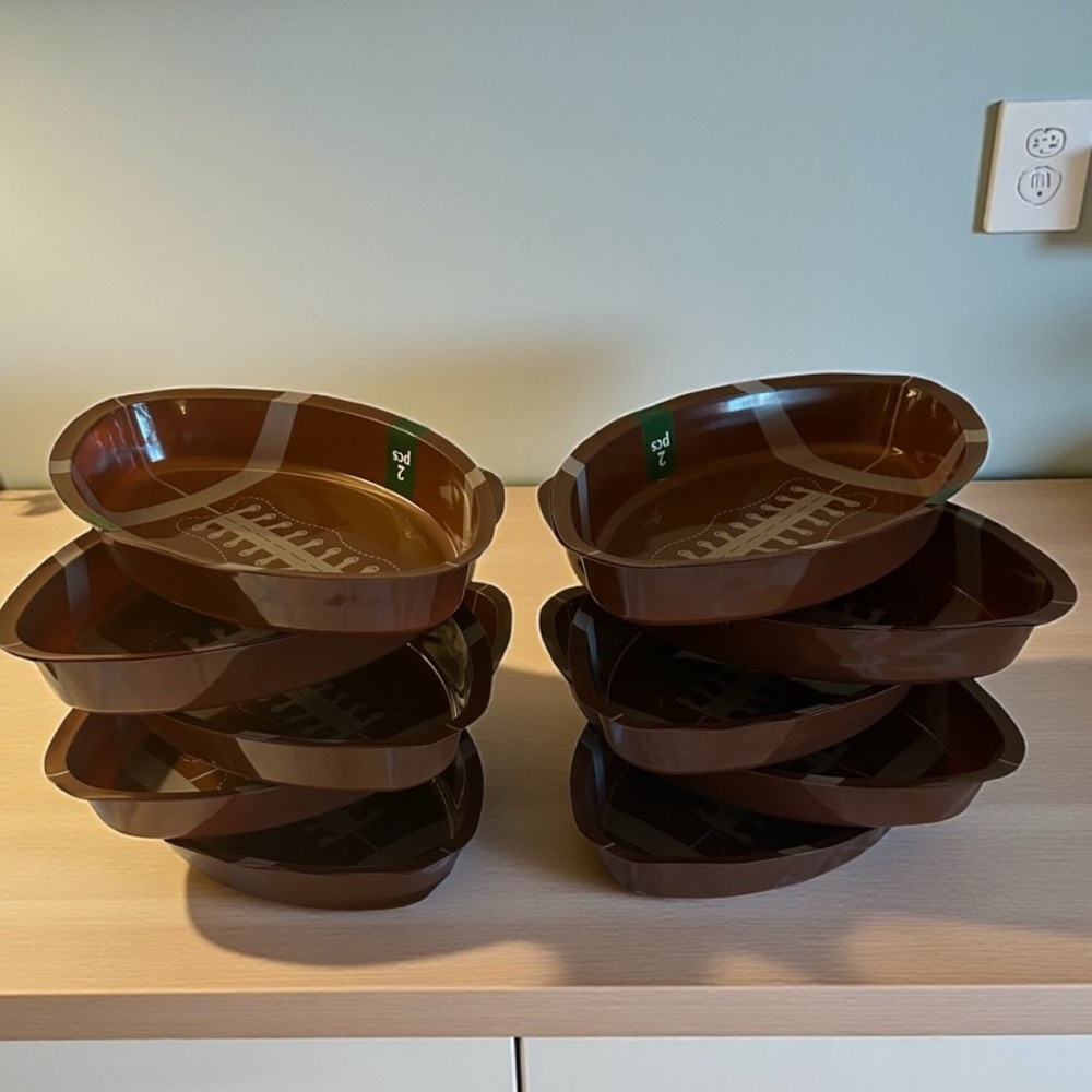 SUPER BOWL!!Ten 2-packs Plastic Football Serving Trays- NEW were $10